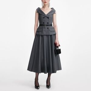 Self-Portrait Grey Wool Tailored Midi Dress